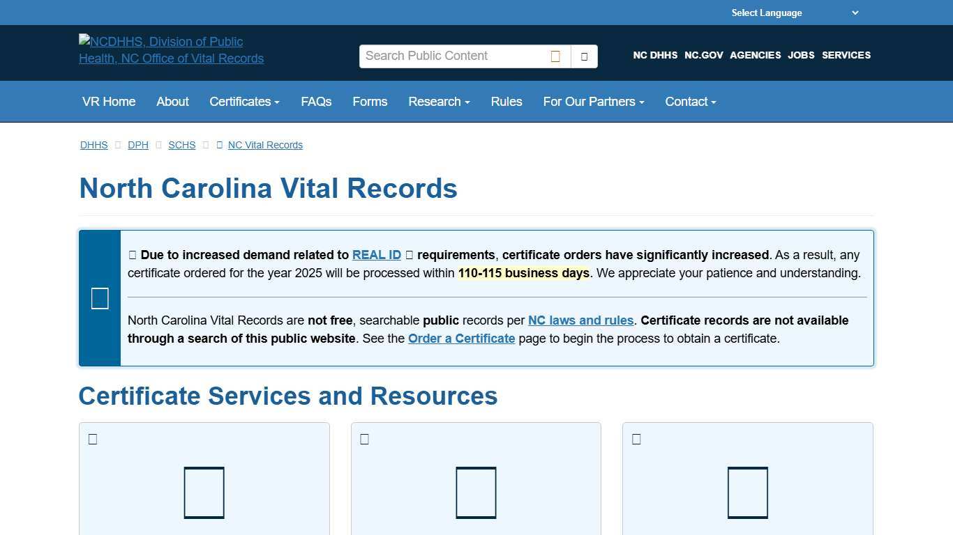 NCDHHS: DPH: NC Vital Records Home