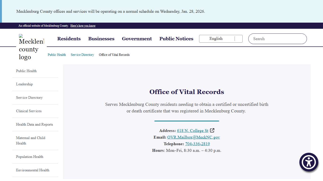 Office of Vital Records Public Health